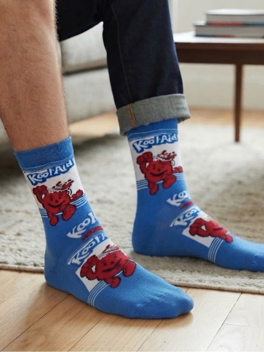 Kool-Aid Novelty Adult Crew Socks Shoe Size 6-12 drink blue white red 1 pair new
